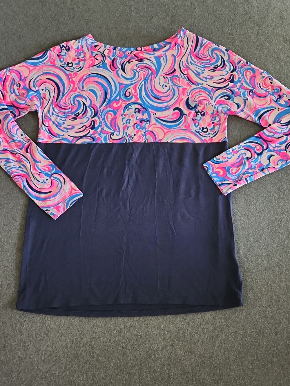 Lilly Pulitzer Women's Long Sleeve Pink & Blue Swirl Top Size XS Oversize
